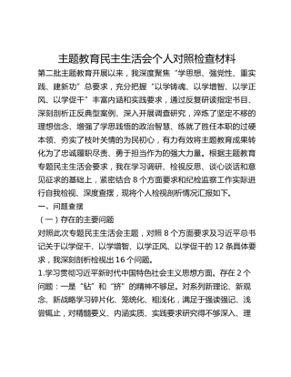 主题教育民主生活会个人对照检查材料 (5)