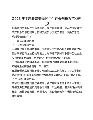 2023年主题教育专题民主生活会剖析发言材料_3