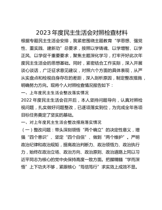 班子成员2023年度民主生活会对照检查材料
