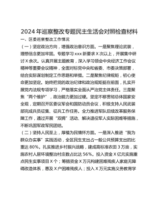 2024年巡察整改专题民主生活会对照检查材料 (2)