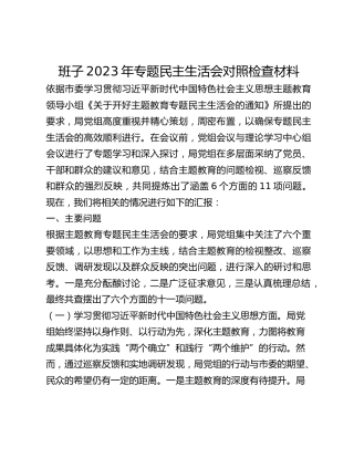班子2023年专题民主生活会对照检查材料