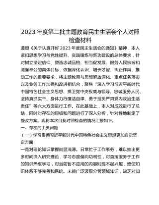 2023年度第二批主题教育民主生活会个人对照检查材料 (4)