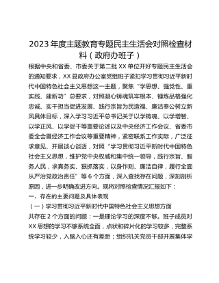 2023年度主题教育专题民主生活会对照检查材料（政府办班子）