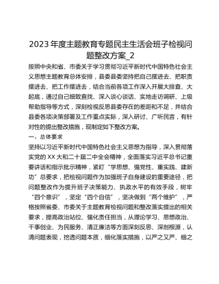 2023年度主题教育专题民主生活会班子检视问题整改方案_2