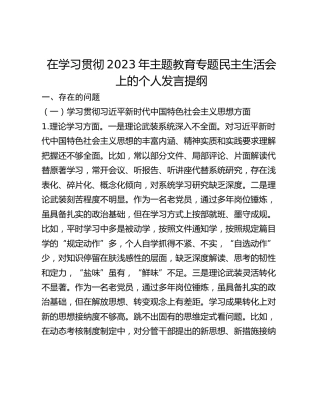 在学习贯彻2023年主题教育专题民主生活会上的个人发言提纲 (2)