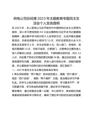 供电公司总经理2023年主题教育专题民主生活会个人发言提纲