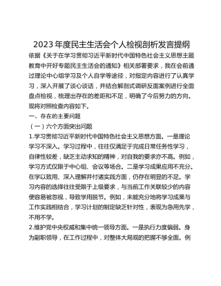 2023年度民主生活会个人检视剖析发言提纲