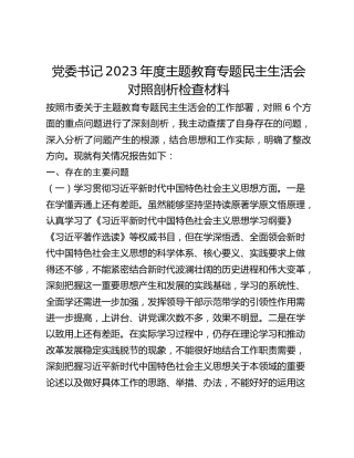 党委书记2023年度主题教育专题民主生活会对照剖析检查材料