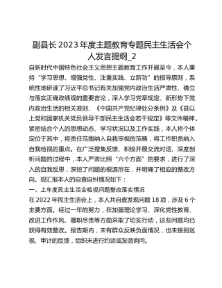 副县长2023年度主题教育专题民主生活会个人发言提纲_2