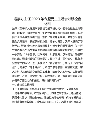 巡察办主任2023年专题民主生活会对照检查材料