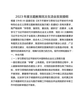 2023年度主题教育民主生活会发言提纲