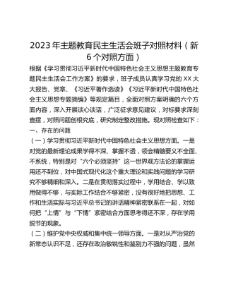 2023年主题教育民主生活会班子对照材料（新6个对照方面）
