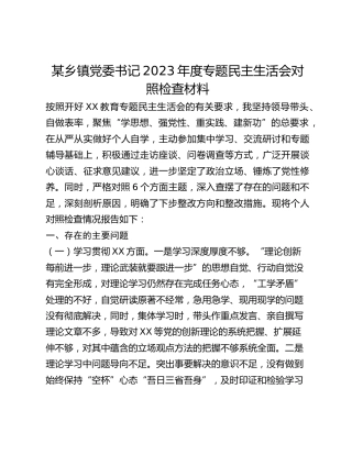 乡镇党委书记2023年度专题民主生活会对照检查材料（新6个对照方面）