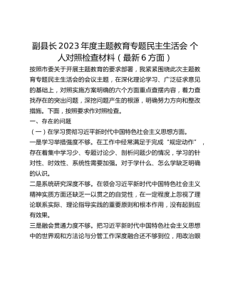 副县长2023年度主题教育专题民主生活会 个人对照检查材料（最新6方面）