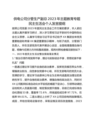 供电公司分管生产副总2023年主题教育专题民主生活会个人发言提纲