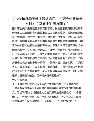 2023年领导干部主题教育民主生活会对照检查材料（（新6个对照方面））