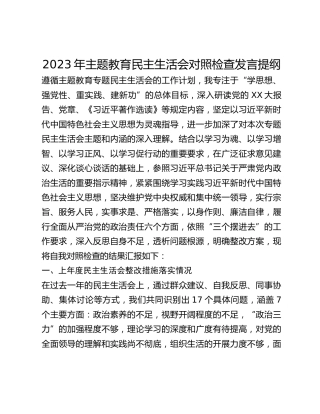 2023年主题教育民主生活会对照检查发言提纲