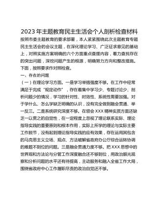 2023年主题教育民主生活会个人剖析检查材料