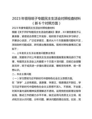2023年领导班子专题民主生活会对照检查材料（新6个对照方面）