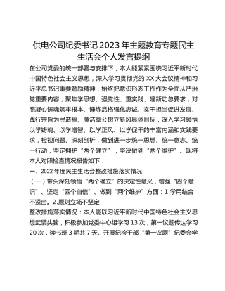 供电公司纪委书记2023年主题教育专题民主生活会个人发言提纲