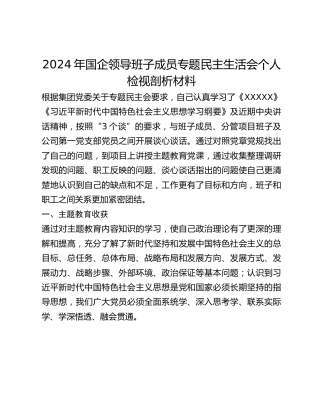 2024年国企领导班子成员专题民主生活会个人检视剖析材料（副总经理）