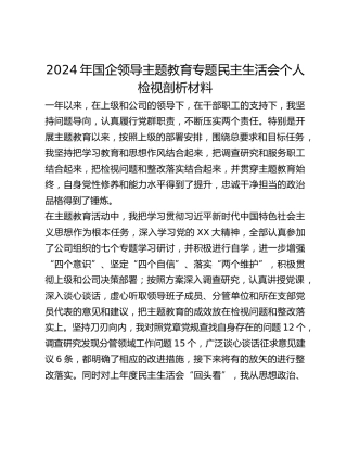 2024年国企领导主题教育专题民主生活会个人检视剖析材料
