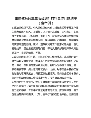 2024011378：主题教育民主生活会剖析材料具体问题清单（含举例）