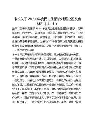 市长关于2024年度民主生活会对照检视发言材料（41）