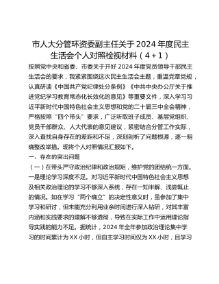 市人大分管环资委副主任关于2024年度民主生活会个人对照检视材料（41）