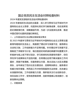 国企党员民主生活会对照检查材料