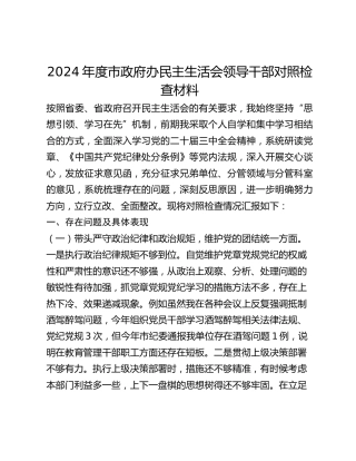 2024年度市政府办民主生活会领导干部对照检查材料