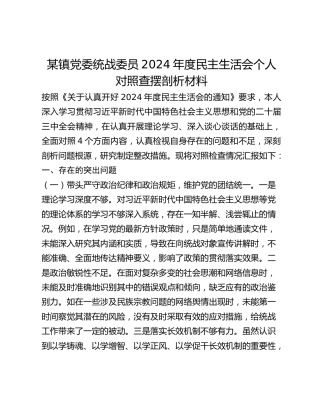 某镇党委统战委员2024年度民主生活会个人对照查摆剖析材料