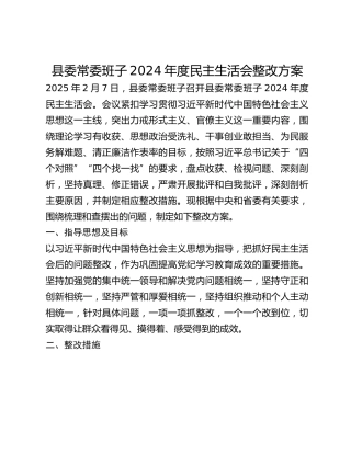 县委常委班子2024年度民主生活会整改方案 (2)