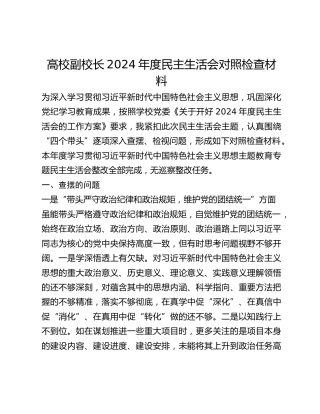 高校副校长2024年度民主生活会对照检查材料 (2)