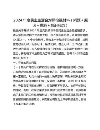 2024年度民主生活会对照检视材料 （问题原因措施意识形态）