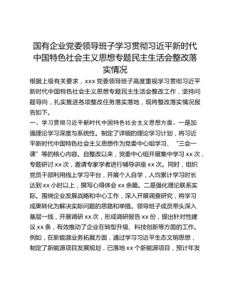 国有企业党委领导班子学习贯彻习近平新时代中国特色社会主义思想专题民主生活会整改落实情况