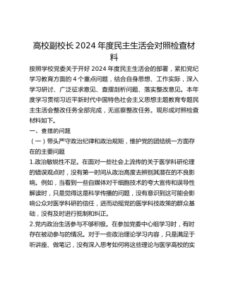 高校副校长2024年度民主生活会对照检查材料 (3)