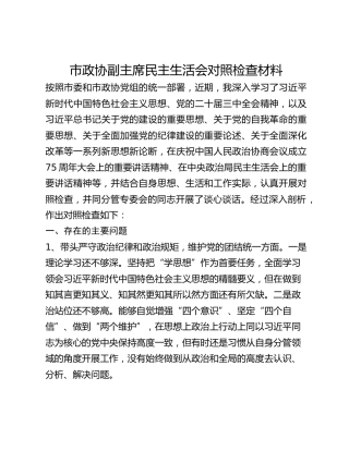 市政协副主席民主生活会对照检查材料
