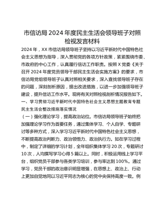 市信访局2024年度民主生活会领导班子对照检视发言材料