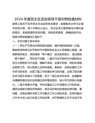 2024年度民主生活会领导干部对照检查材料