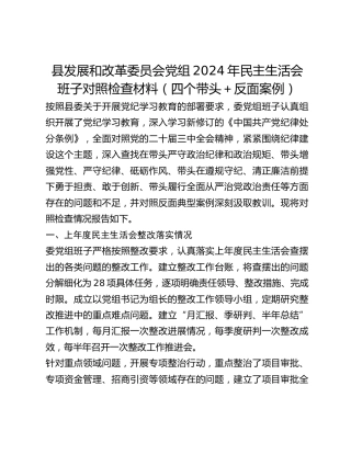 县发展和改革委员会党组2024年民主生活会班子对照检查材料（四个带头反面案例）