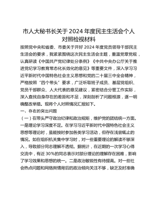 市人大秘书长关于2024年度民主生活会个人对照检视材料