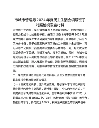 市城市管理局2024年度民主生活会领导班子对照检视发言材料