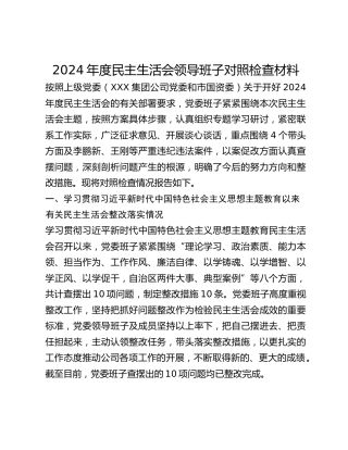 2024年度民主生活会领导班子对照检查材料（企业）