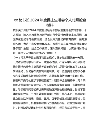 xx秘书长2024年度民主生活会个人对照检查材料