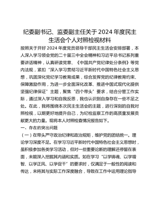 纪委副书记、监委副主任关于2024年度民主生活会个人对照检视材料