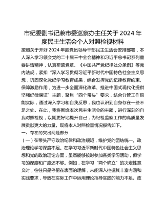 市纪委副书记兼市委巡察办主任关于2024年度民主生活会个人对照检视材料