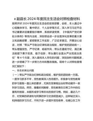 x副县长2024年度民主生活会对照检查材料