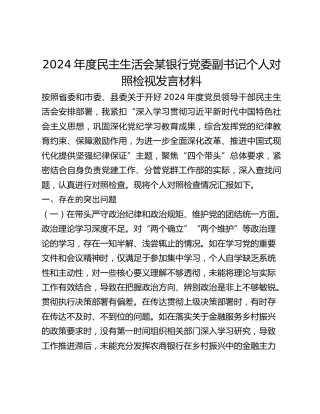 2024年度民主生活会某银行党委副书记个人对照检视发言材料