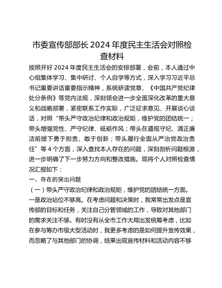 市委宣传部部长2024年度民主生活会对照检查材料